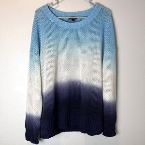 J.Crew Sweater Womens (L)  Blue Ombre Linen Beachy‎ Coastal Crochet